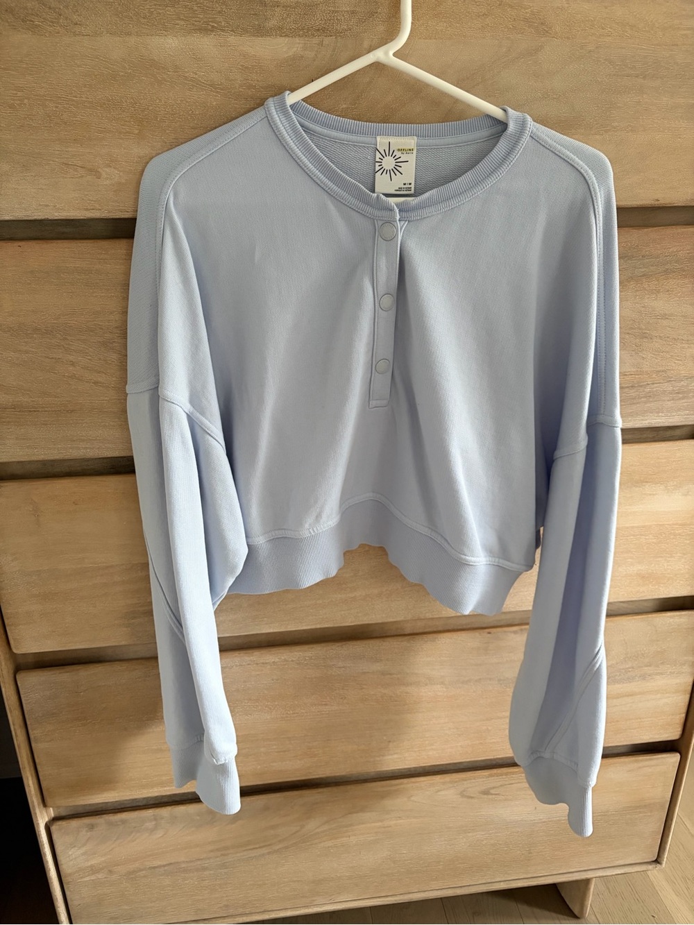 aerie Pale Blue Cropped Henley Sweatshirt